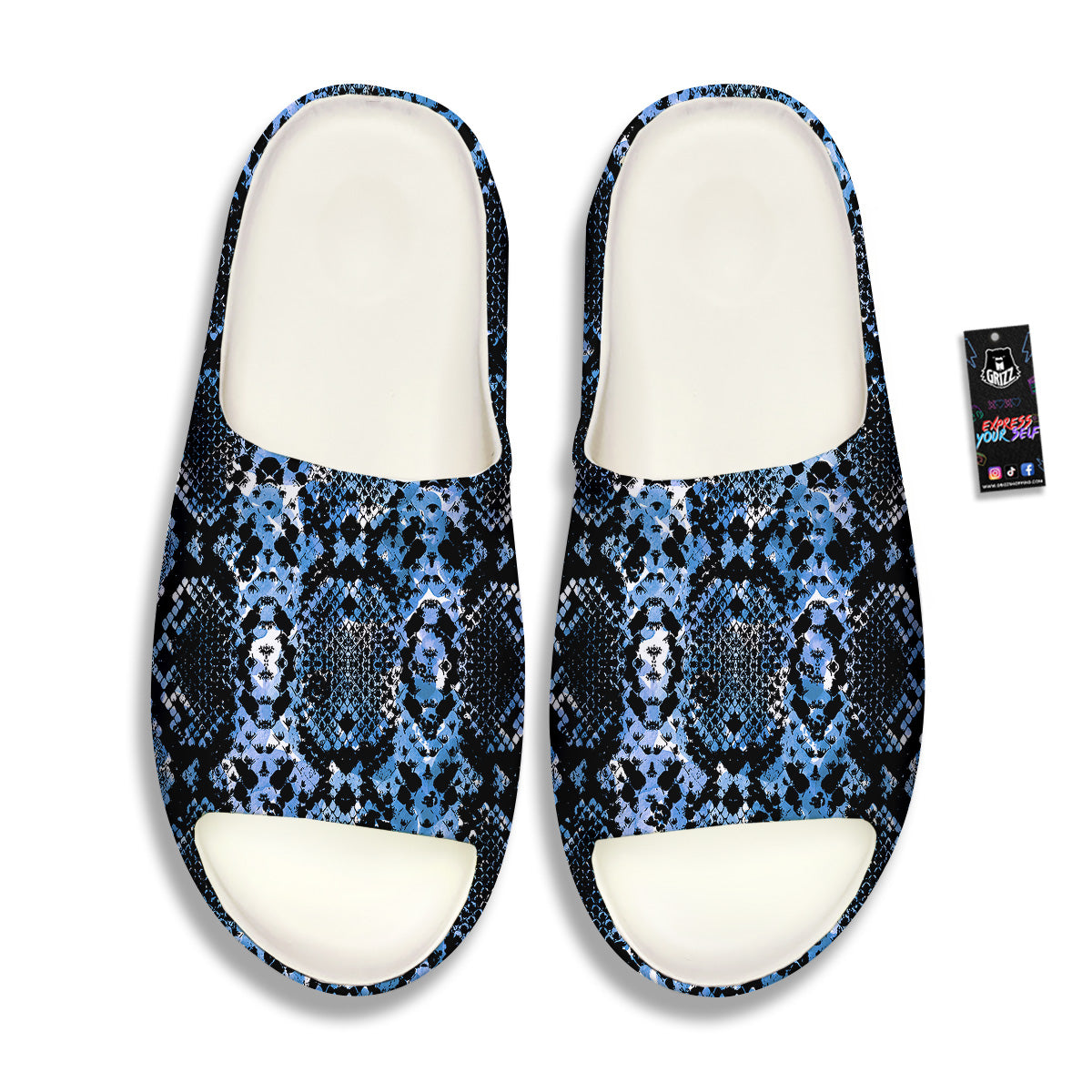 Snakeskin Black And Blue Print Sandals-grizzshop