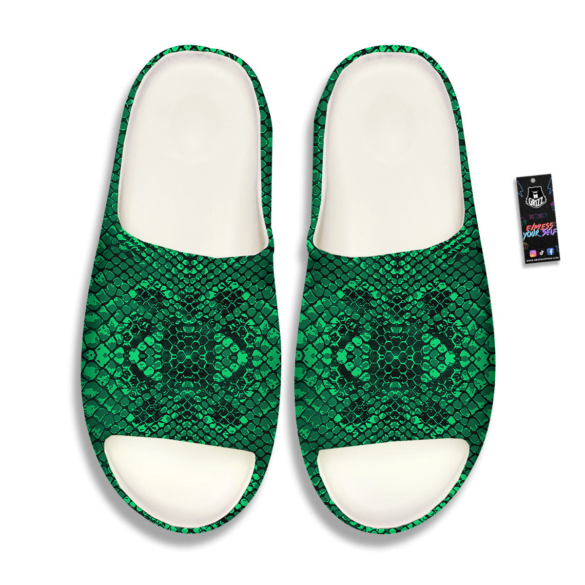 Snakeskin Black And Lime Green Print Sandals-grizzshop