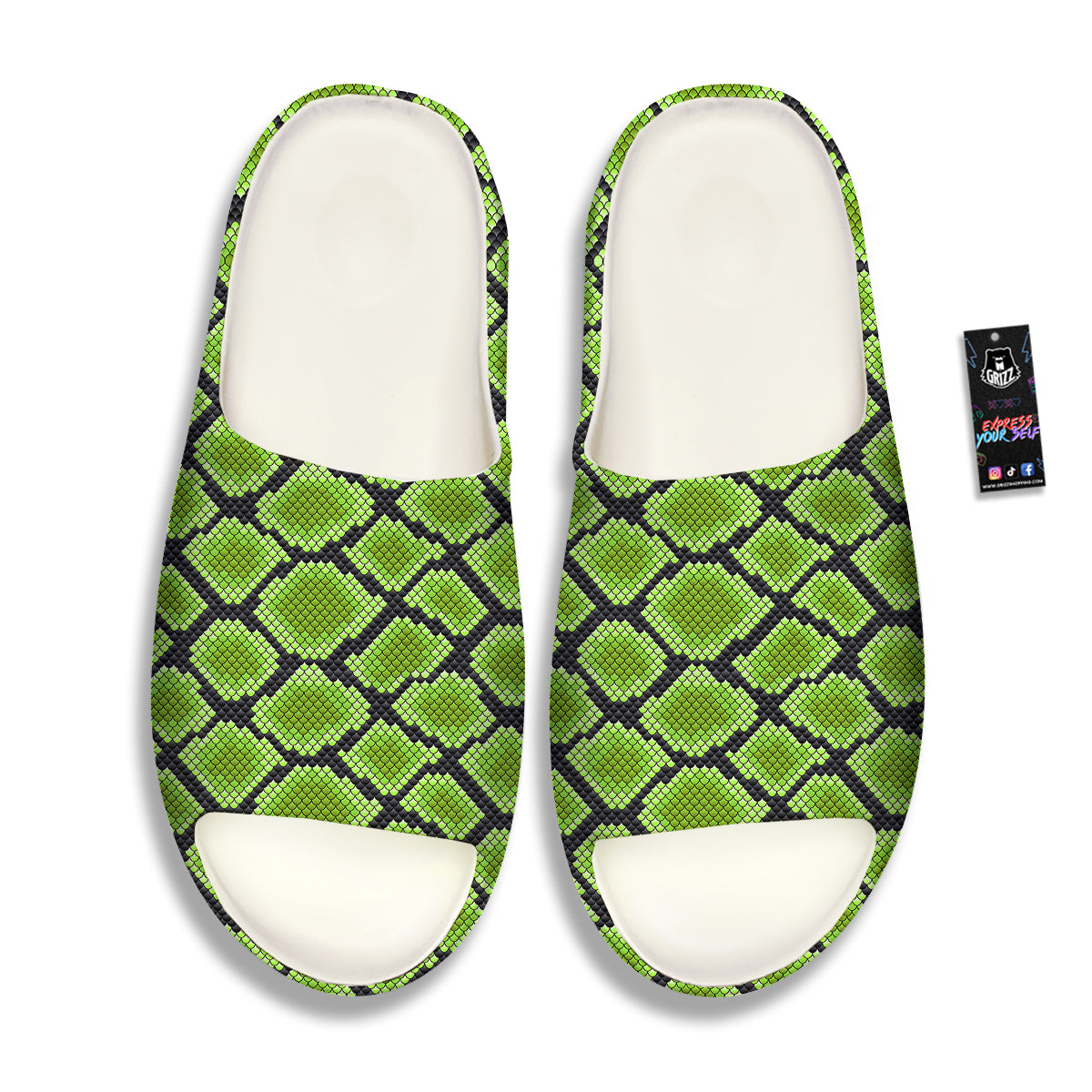 Snakeskin Black And Neon Green Print Sandals-grizzshop