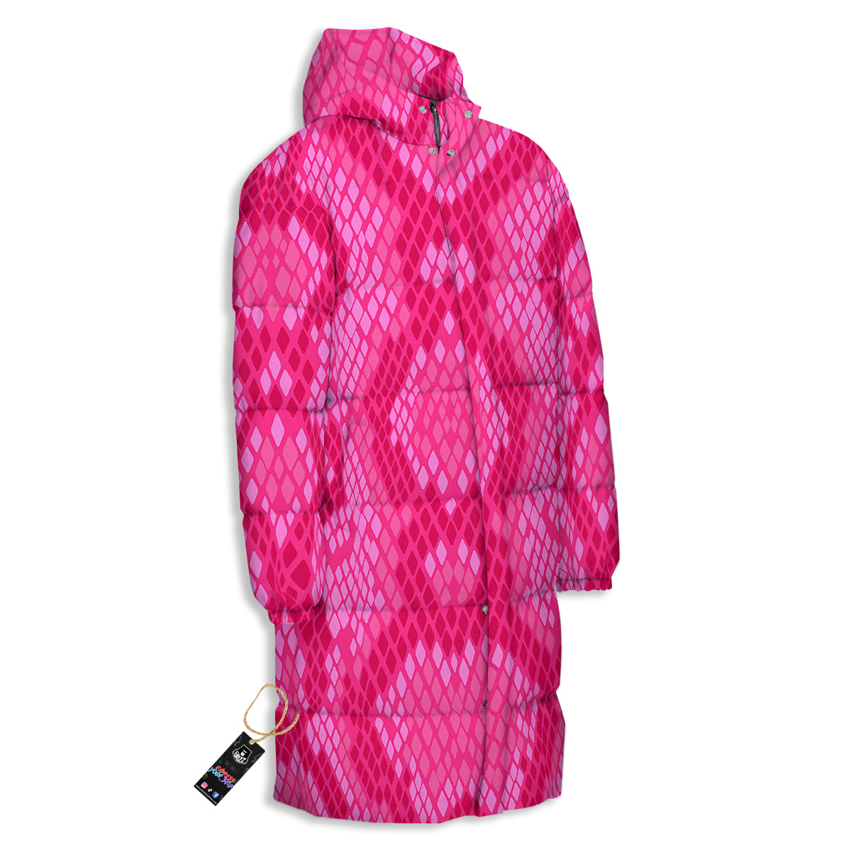 Snakeskin Black And Pink Neon Print Long Down Jacket