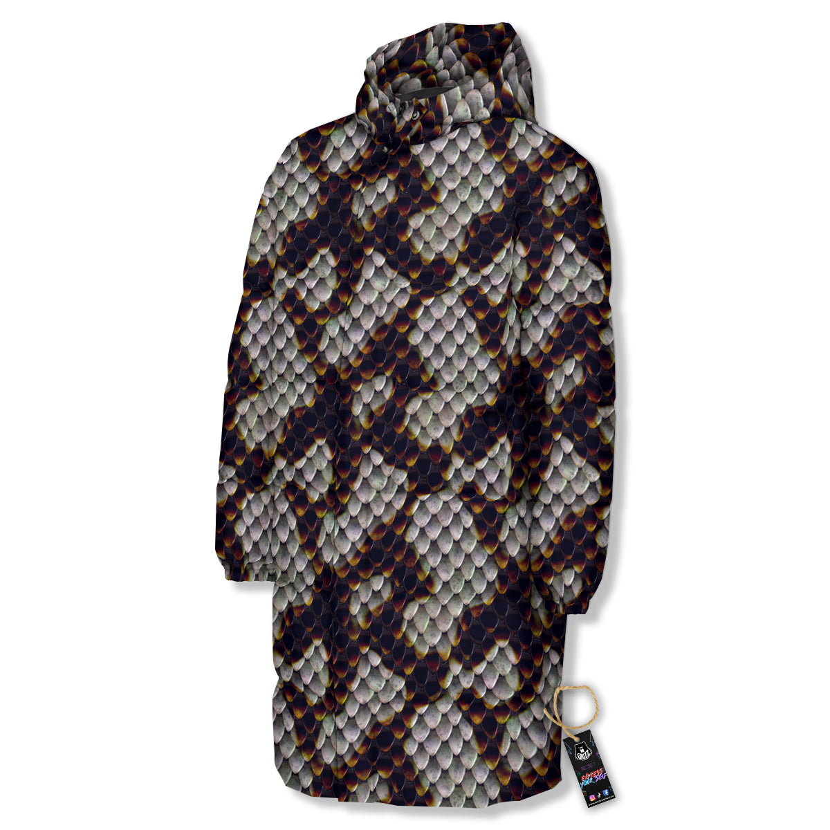 Snakeskin Black And White Texture Print Long Down Jacket