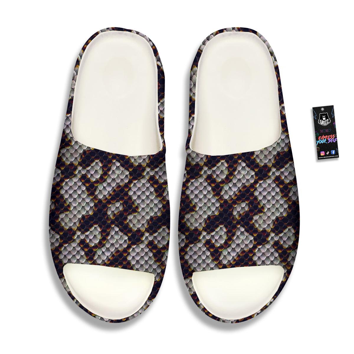 Snakeskin Black And White Texture Print Sandals-grizzshop