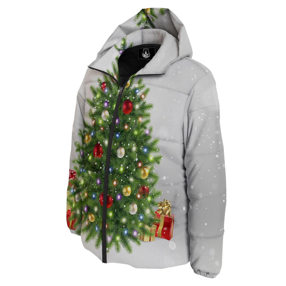 Snow And Christmas Tree Print Down Jacket-grizzshop