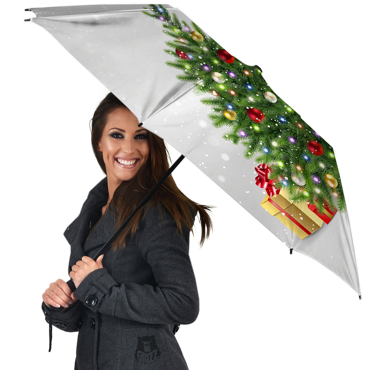 Snow And Christmas Tree Print Umbrella-grizzshop
