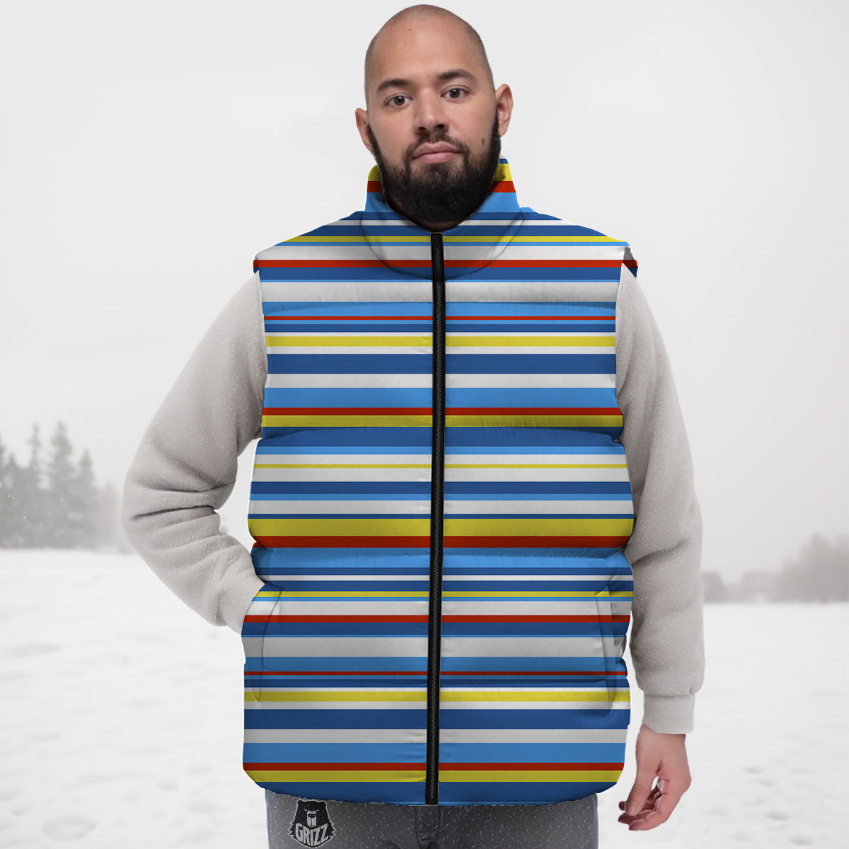Snow Fox Pattern Print Down Vest-grizzshop