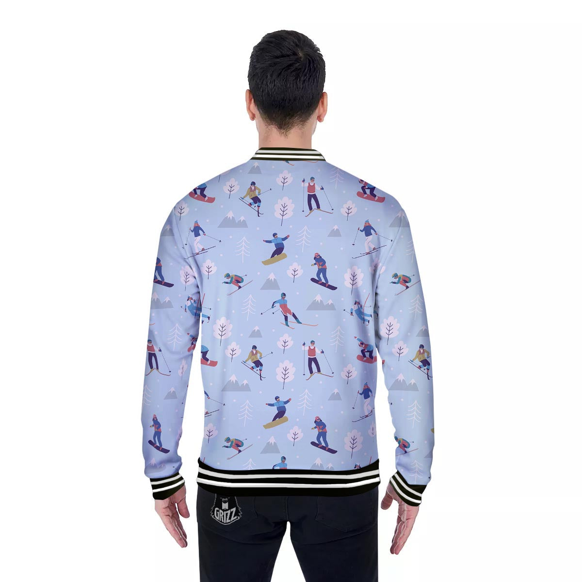 Snowboard And Ski Print Pattern Baseball Jacket-grizzshop
