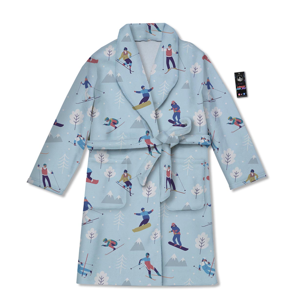 Snowboard And Ski Print Pattern Bathrobe-grizzshop