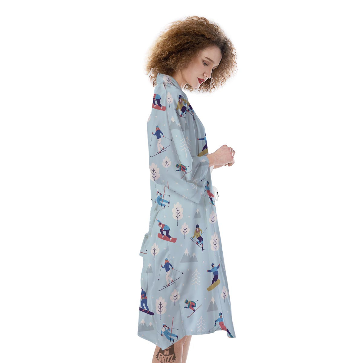Snowboard And Ski Print Pattern Kimono-grizzshop