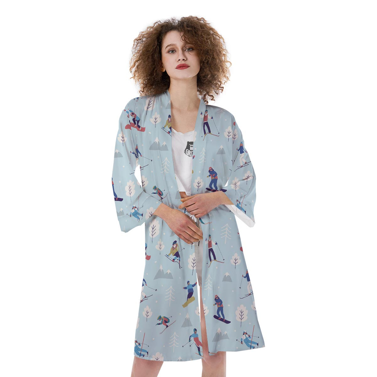 Snowboard And Ski Print Pattern Kimono-grizzshop