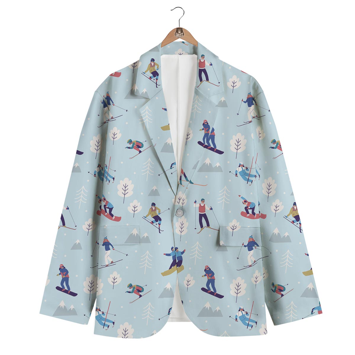 Snowboard And Ski Print Pattern Men's Blazer-grizzshop