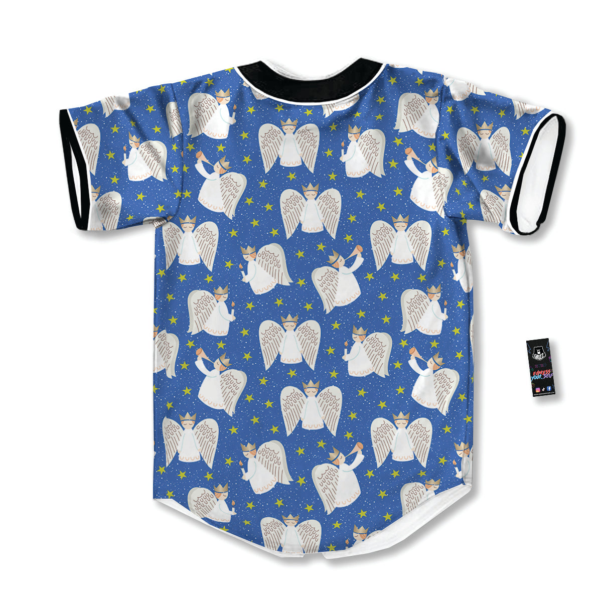 Snowflake And Angel Print Pattern Baseball Jersey-grizzshop