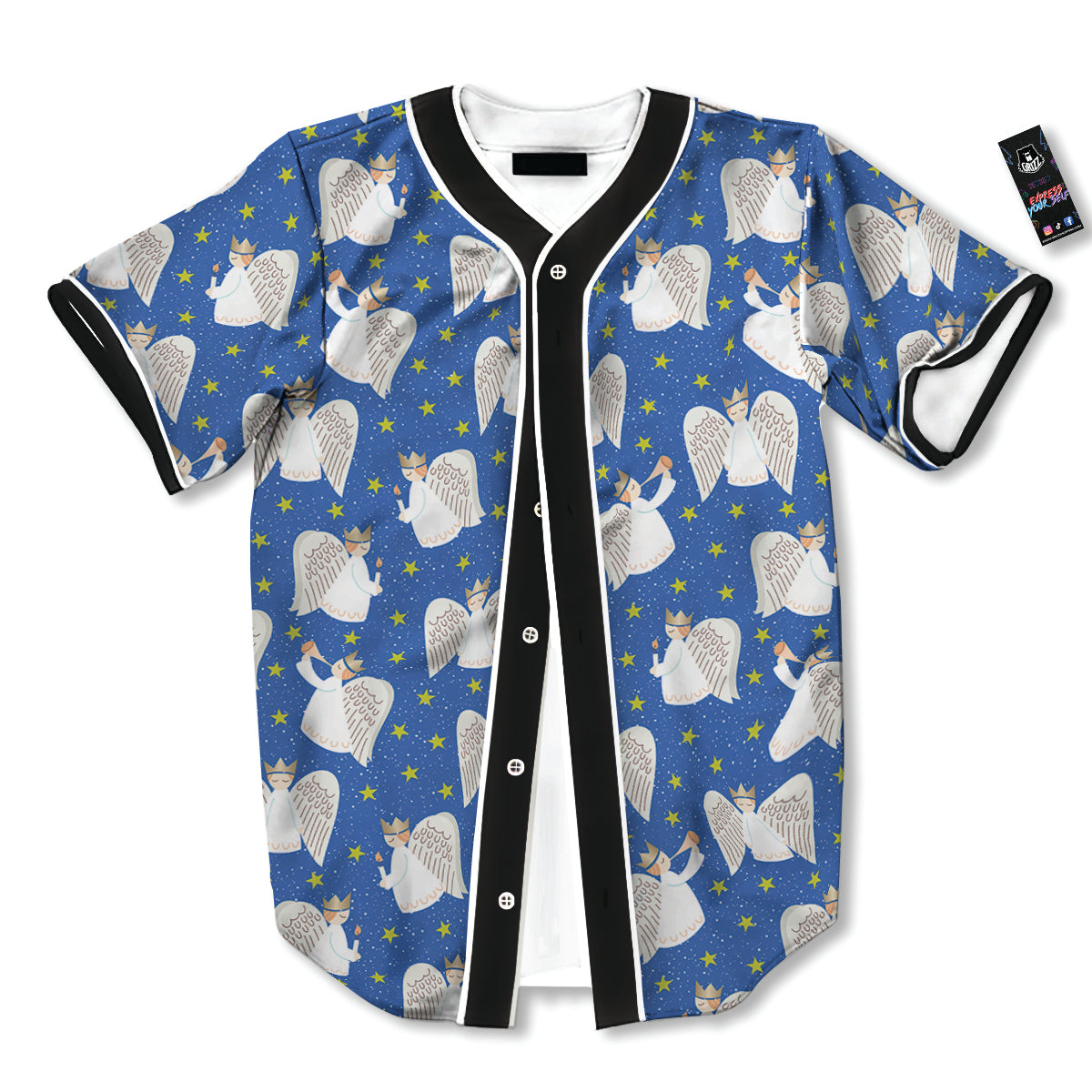 Snowflake And Angel Print Pattern Baseball Jersey-grizzshop