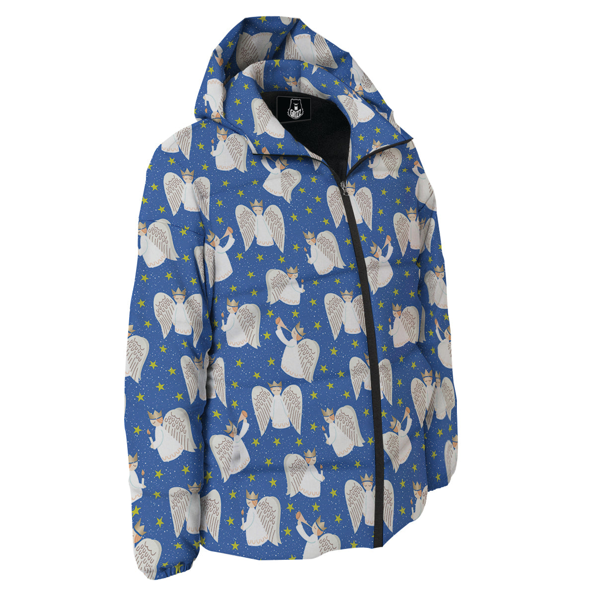 Snowflake And Angel Print Pattern Down Jacket-grizzshop
