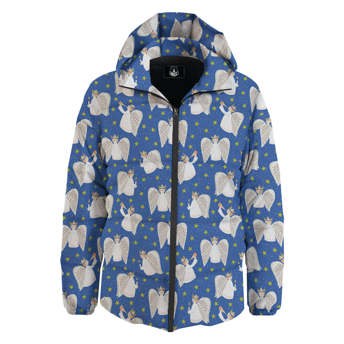 Snowflake And Angel Print Pattern Down Jacket-grizzshop