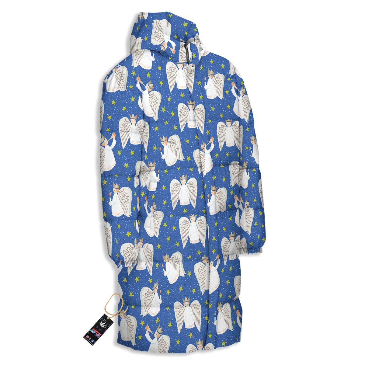 Snowflake And Angel Print Pattern Long Down Jacket-grizzshop