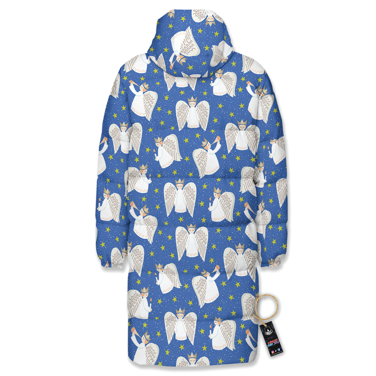 Snowflake And Angel Print Pattern Long Down Jacket-grizzshop