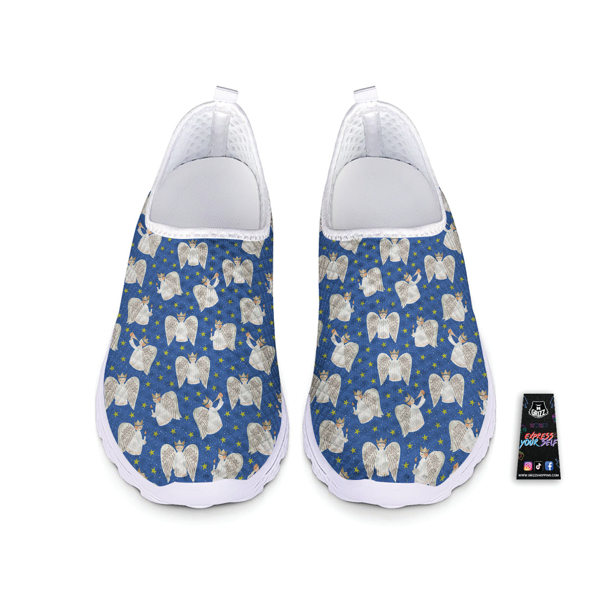 Snowflake And Angel Print Pattern Nurse Shoes-grizzshop