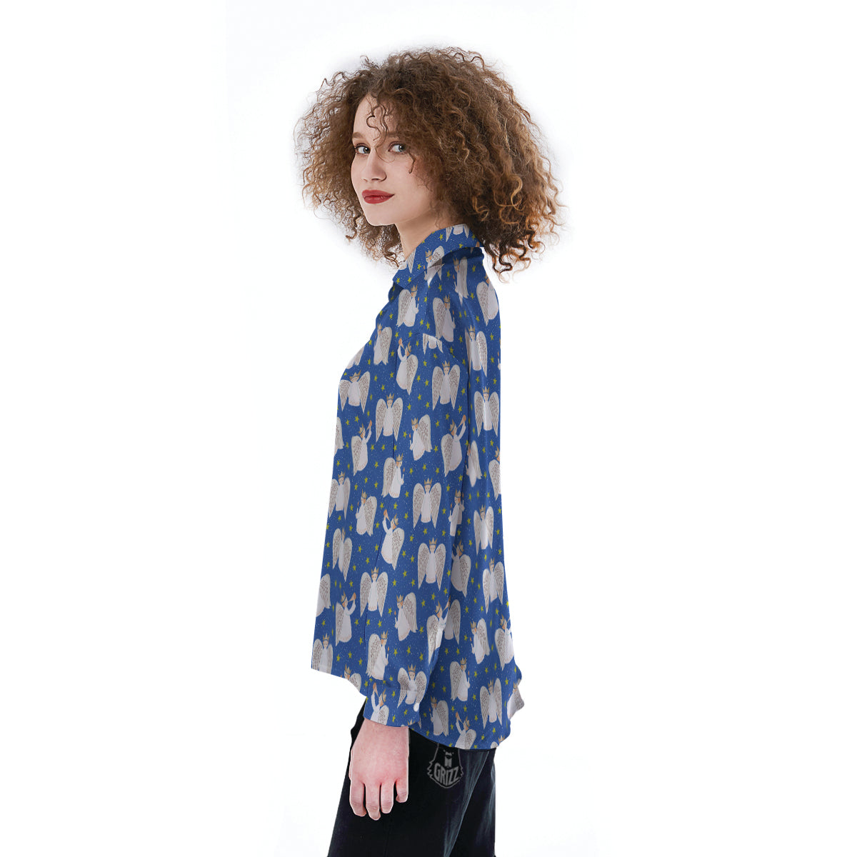 Snowflake And Angel Print Pattern Women's Long Sleeve Shirts-grizzshop