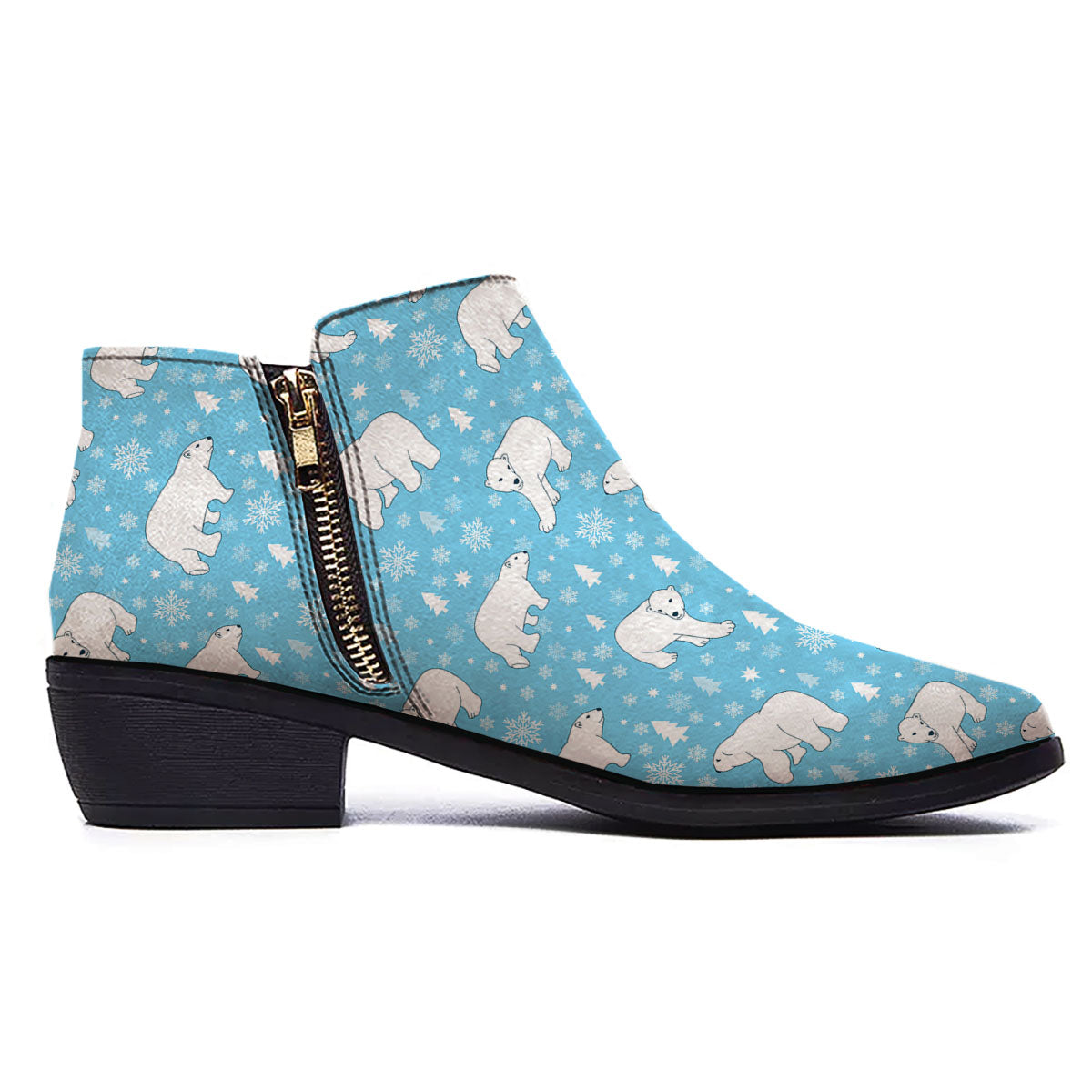 Snowflake And Polar Bear Print Pattern Ankle Boots-grizzshop
