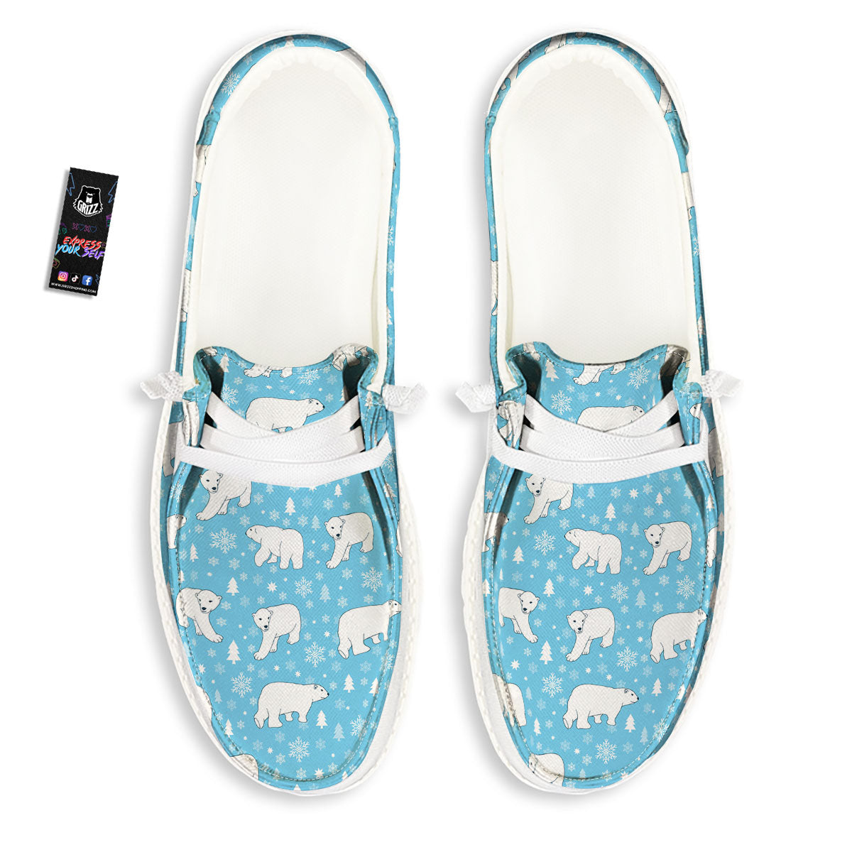 Snowflake And Polar Bear Print Pattern Black Loafers-grizzshop