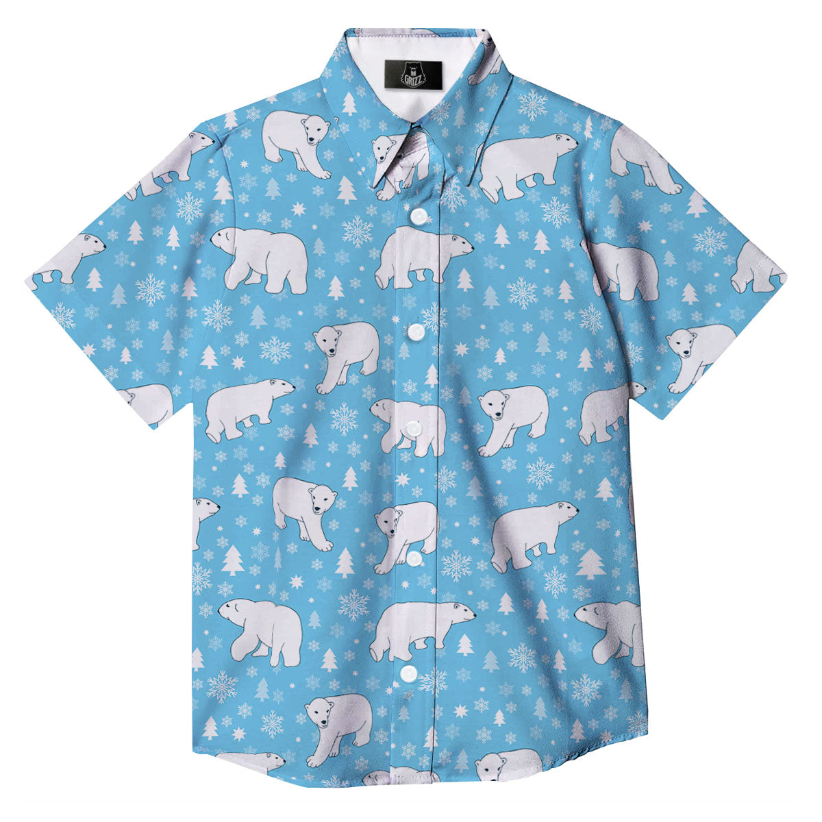 Snowflake And Polar Bear Print Pattern Button Up Shirt-grizzshop