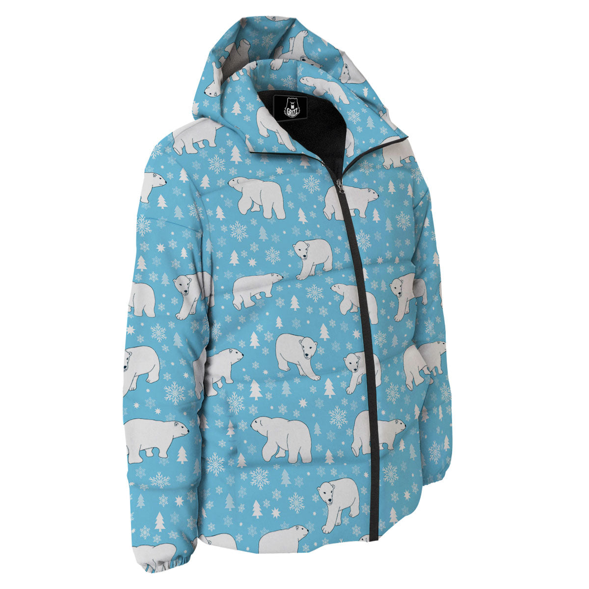 Snowflake And Polar Bear Print Pattern Down Jacket-grizzshop