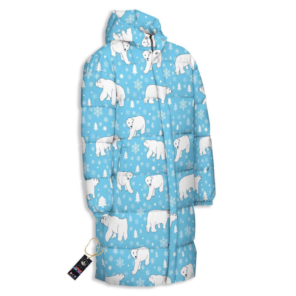 Snowflake And Polar Bear Print Pattern Long Down Jacket-grizzshop