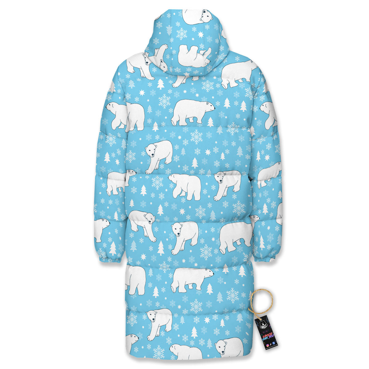 Snowflake And Polar Bear Print Pattern Long Down Jacket-grizzshop