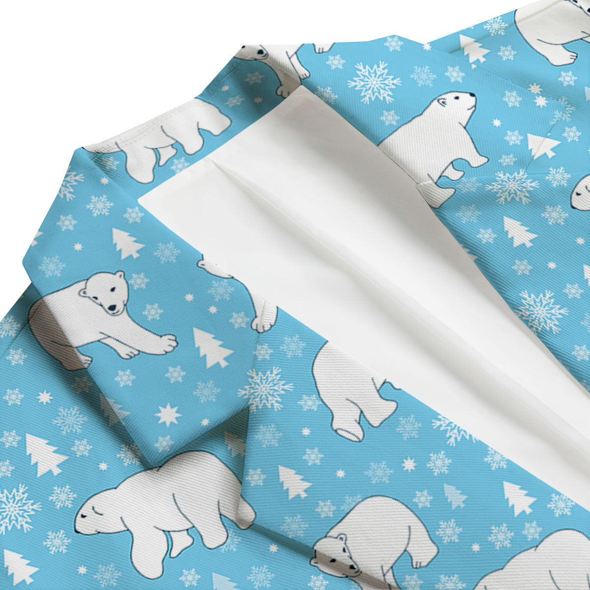 Snowflake And Polar Bear Print Pattern Men's Blazer-grizzshop