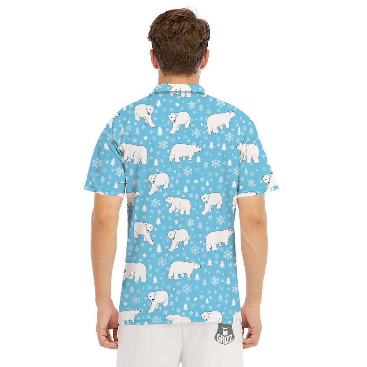 Snowflake And Polar Bear Print Pattern Men's Golf Shirts-grizzshop