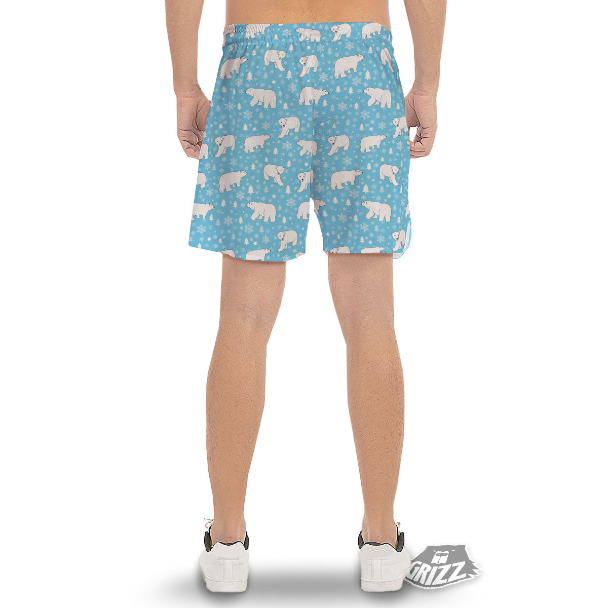 Snowflake And Polar Bear Print Pattern Men's Gym Shorts-grizzshop