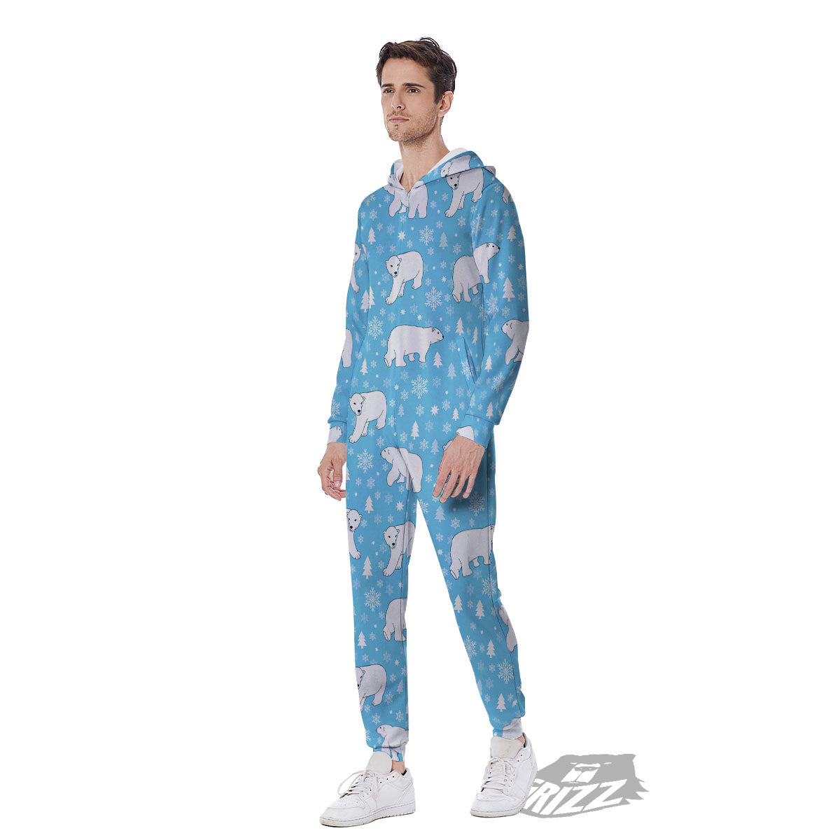 Snowflake And Polar Bear Print Pattern Men's Jumpsuit-grizzshop