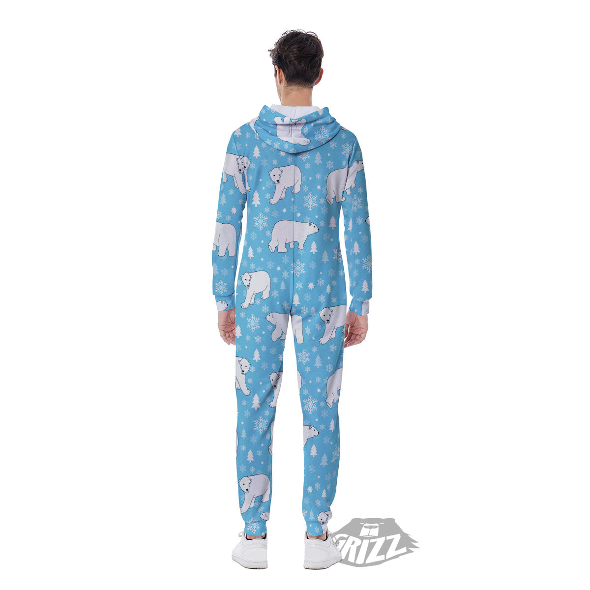 Snowflake And Polar Bear Print Pattern Men's Jumpsuit-grizzshop