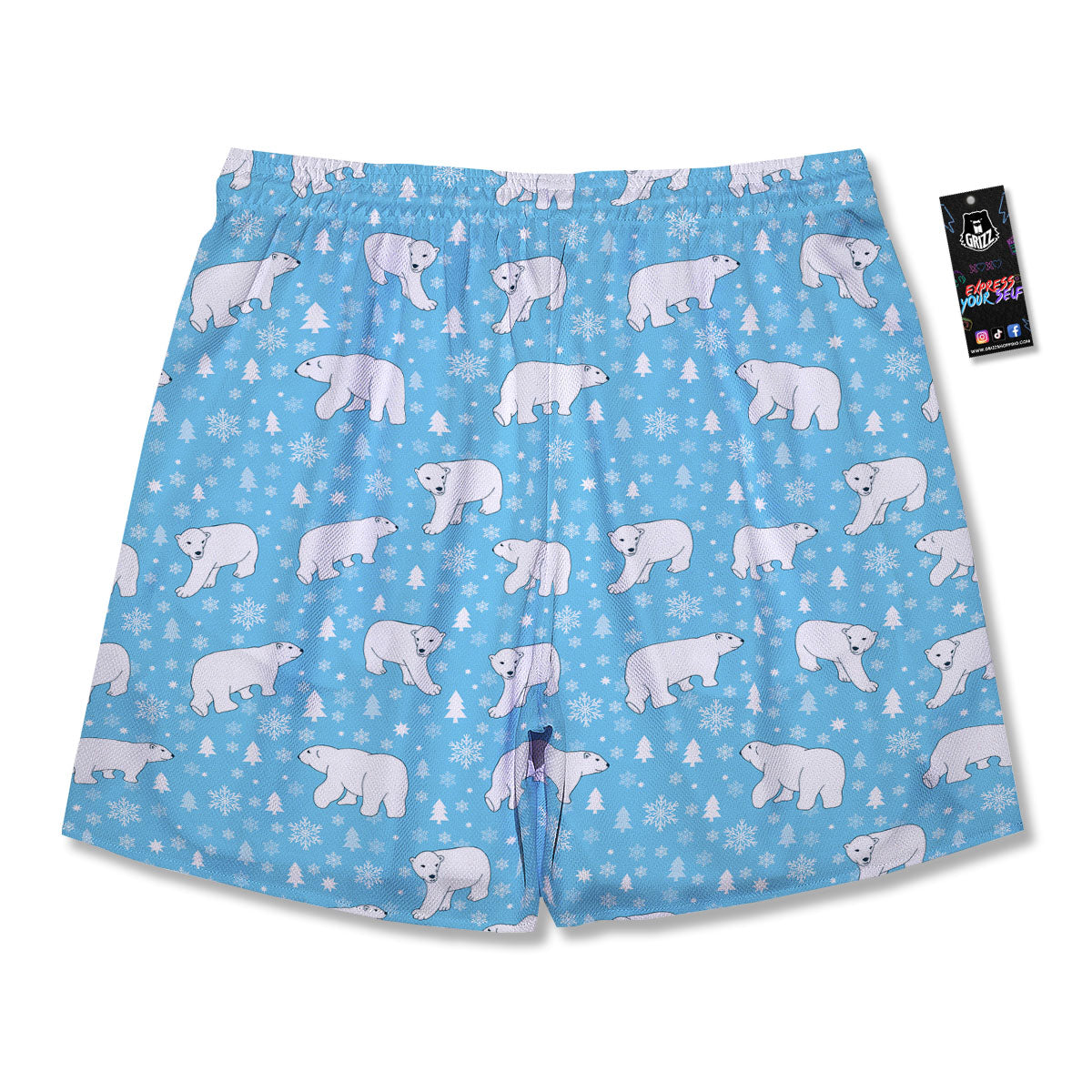 Snowflake And Polar Bear Print Pattern Men's Running Shorts-grizzshop