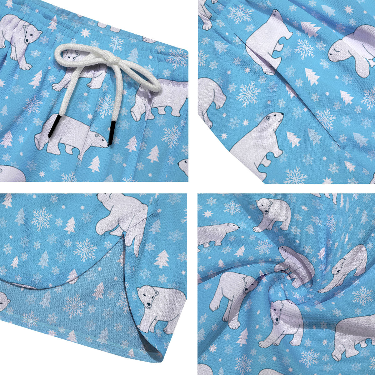Snowflake And Polar Bear Print Pattern Men's Running Shorts-grizzshop
