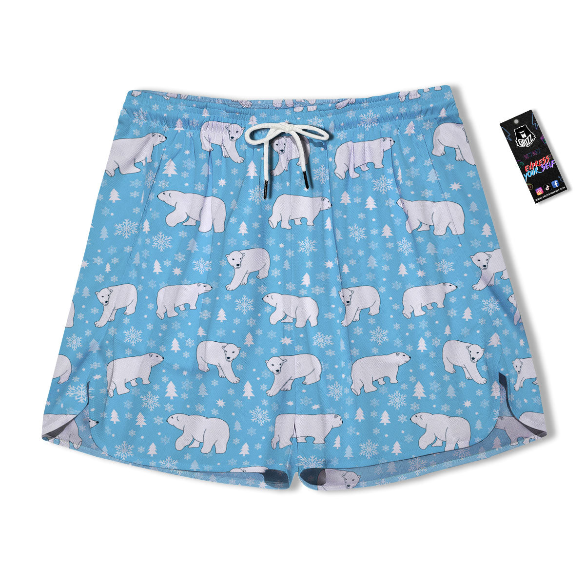 Snowflake And Polar Bear Print Pattern Men's Running Shorts-grizzshop