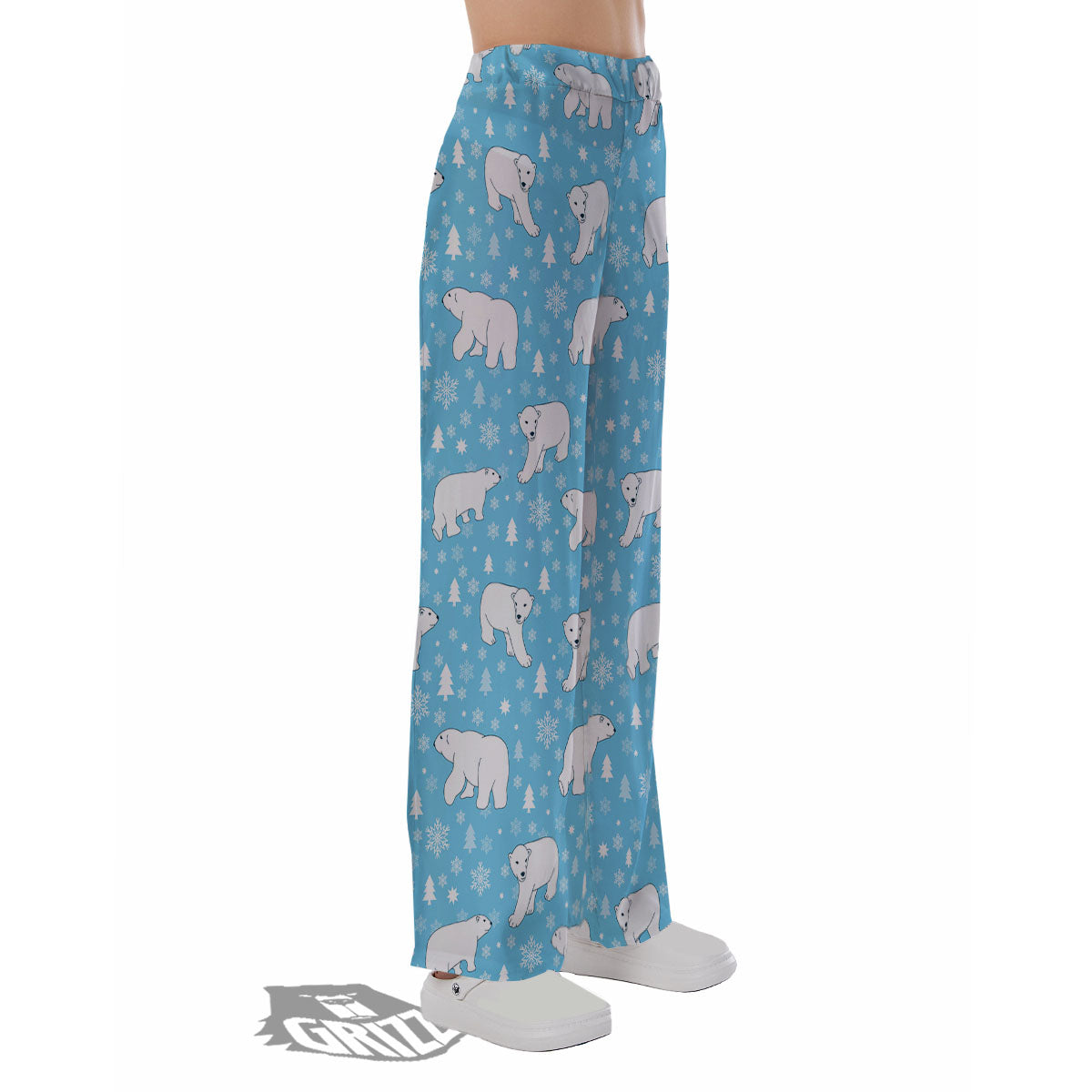 Snowflake And Polar Bear Print Pattern Pajama Pants-grizzshop