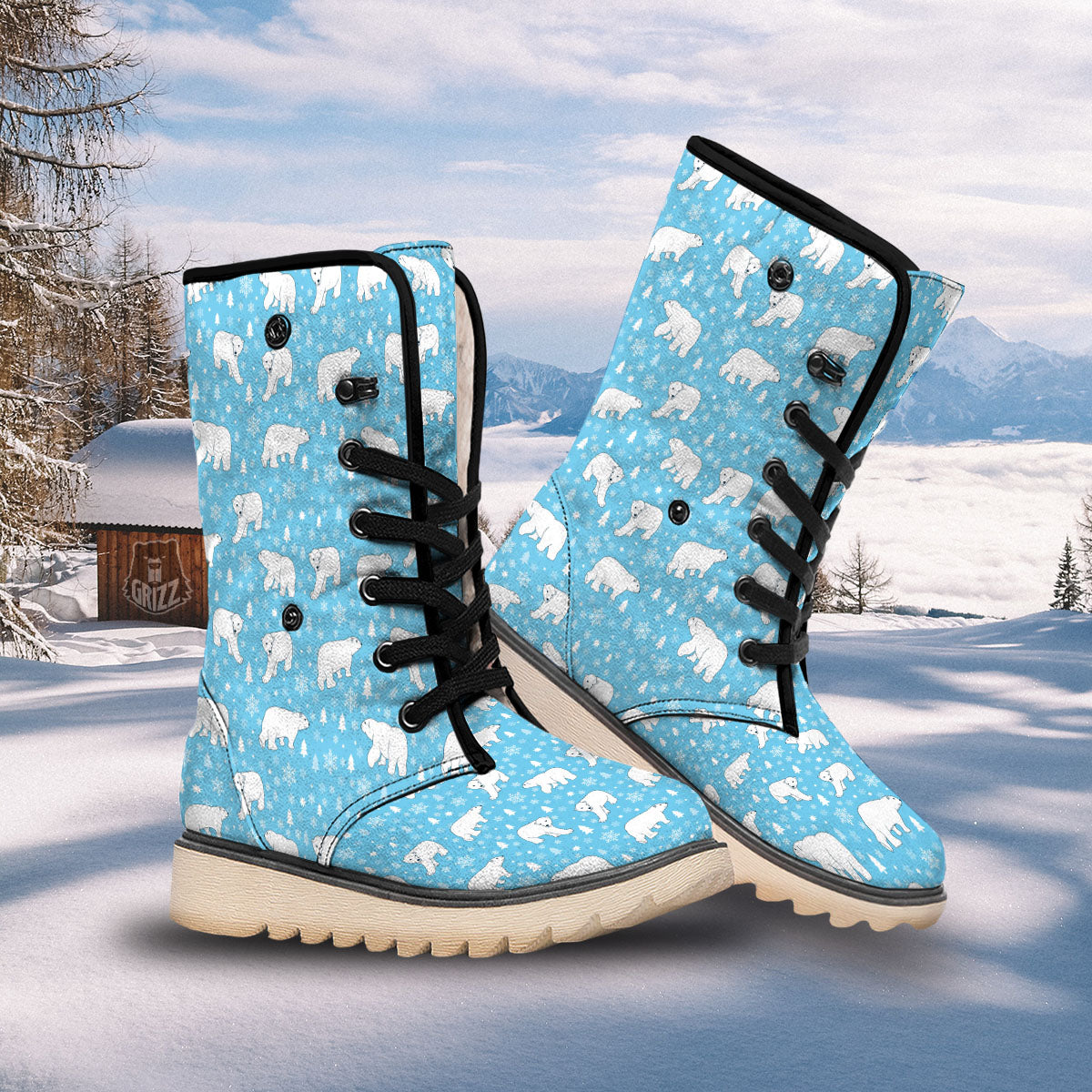 Snowflake And Polar Bear Print Pattern Snow Boots-grizzshop