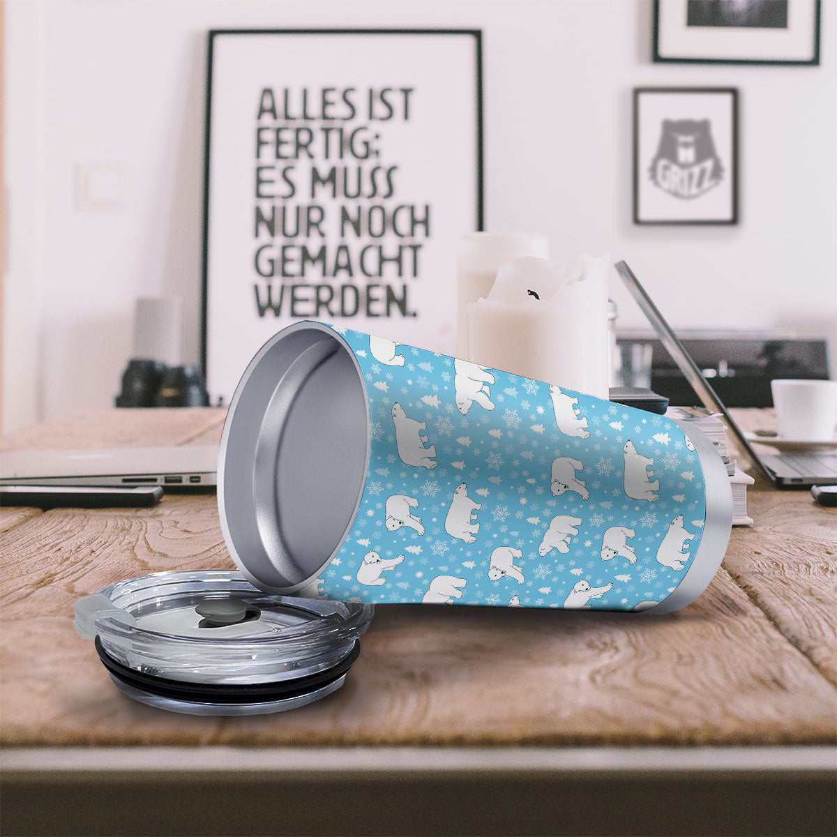 Snowflake And Polar Bear Print Pattern Tumbler-grizzshop