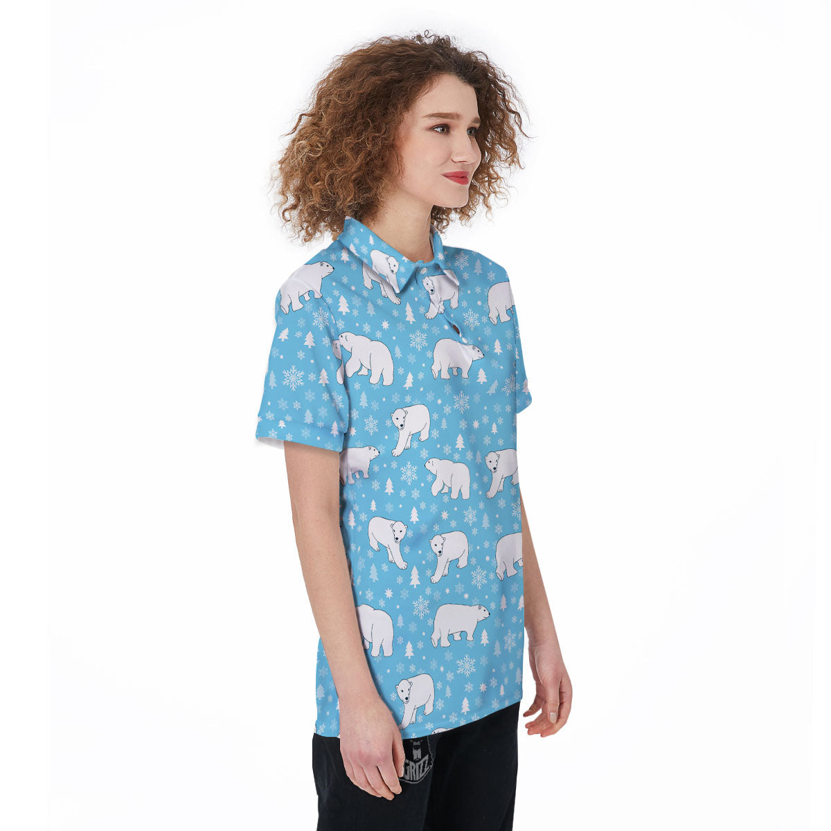 Snowflake And Polar Bear Print Pattern Women's Golf Shirts-grizzshop