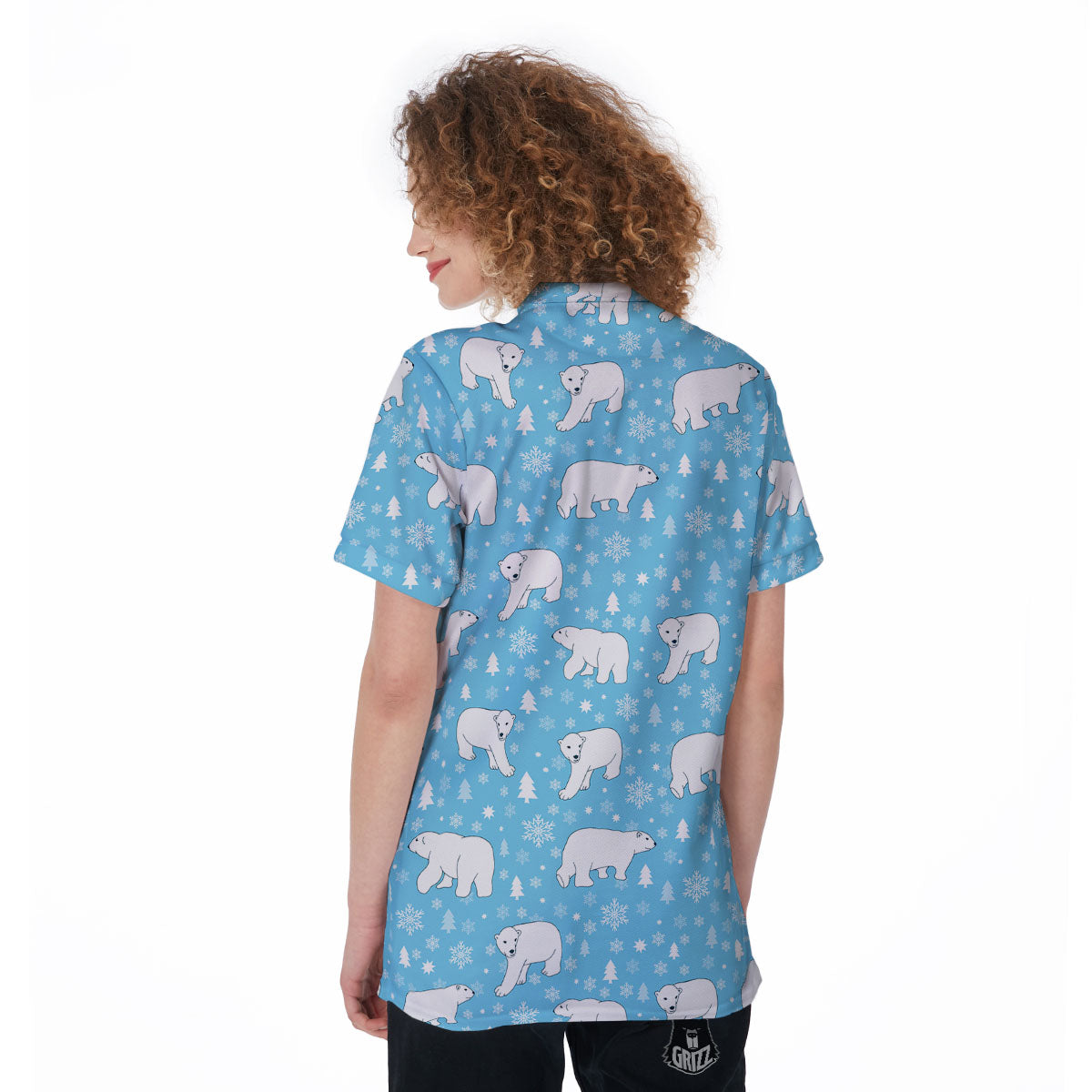 Snowflake And Polar Bear Print Pattern Women's Golf Shirts-grizzshop