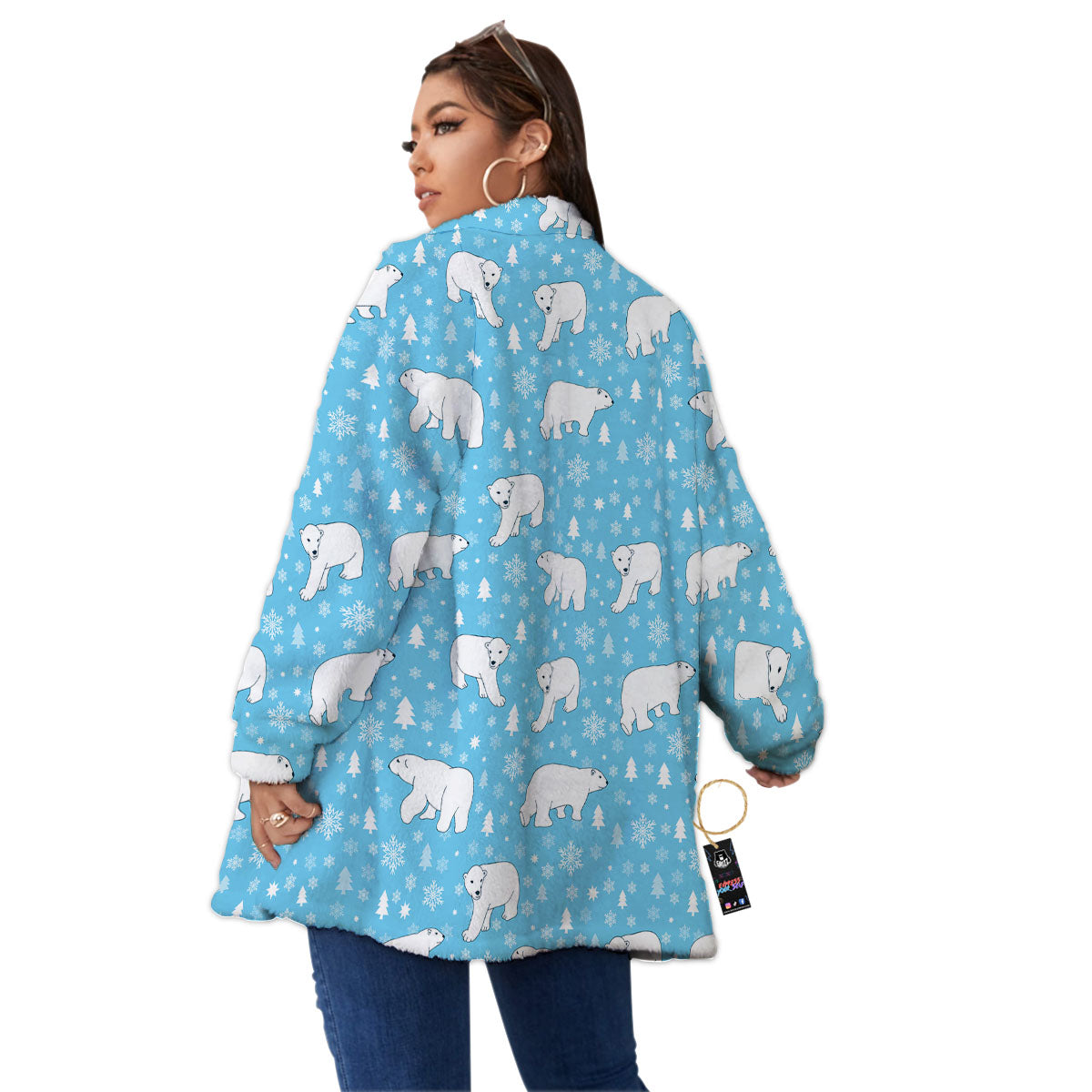 Snowflake And Polar Bear Print Pattern Women's Sherpa Jacket-grizzshop