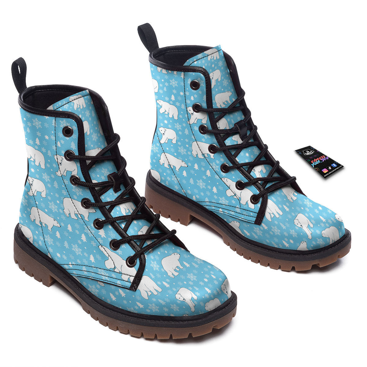 Snowflake And Polar Bear Print Pattern Work Boots-grizzshop