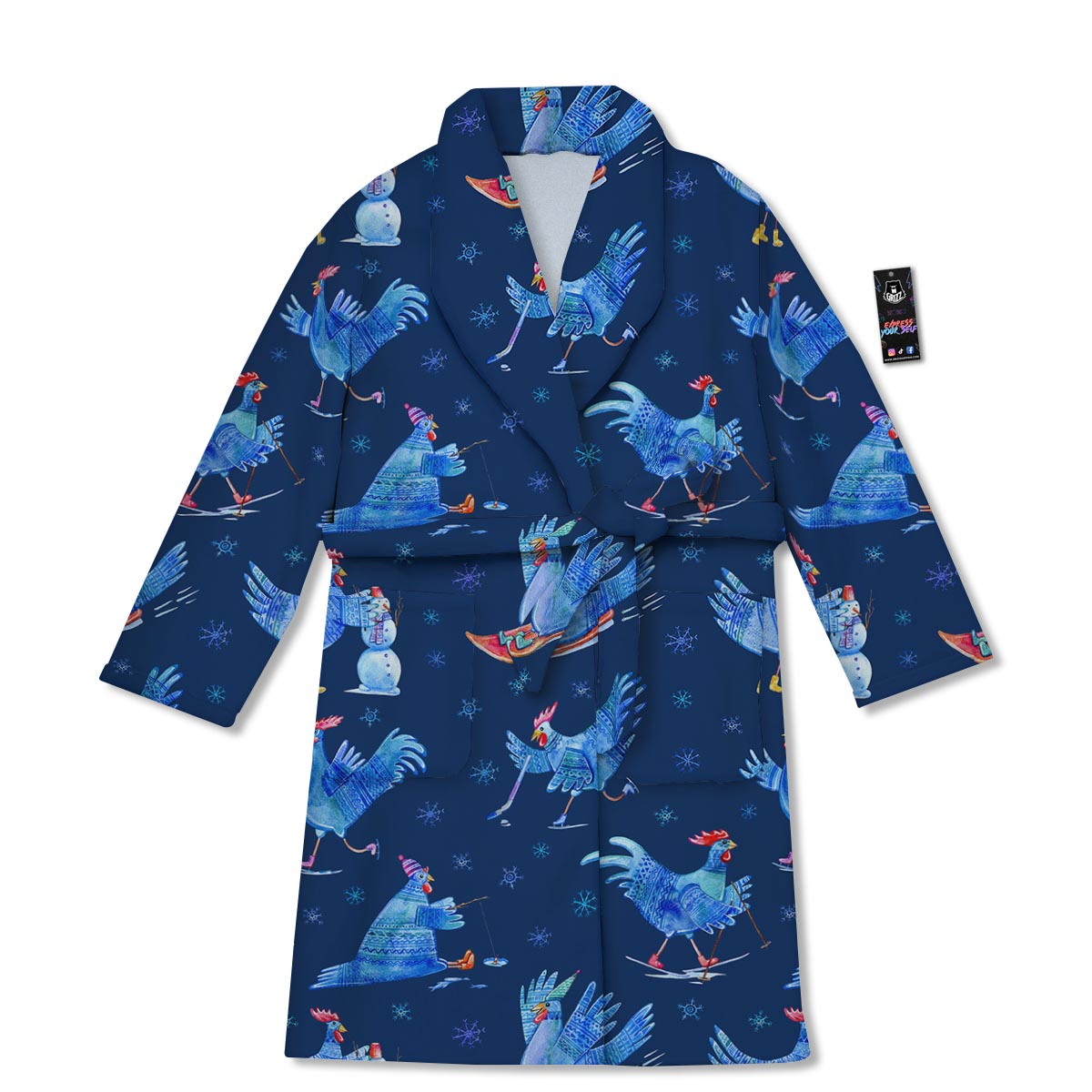 Snowflake And Rooster Print Pattern Bathrobe-grizzshop