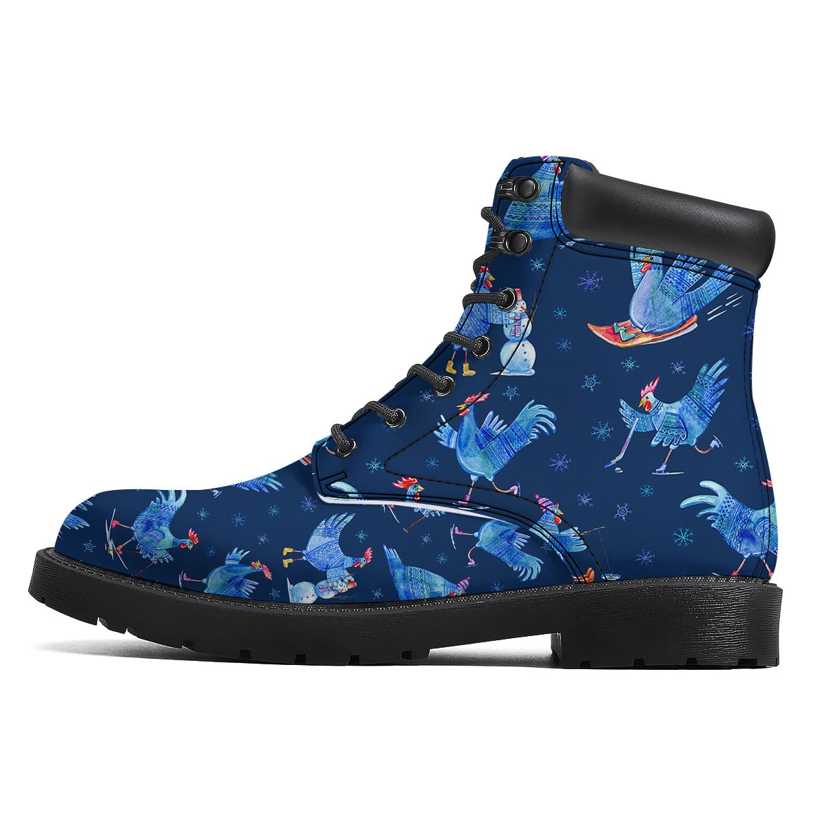Snowflake And Rooster Print Pattern Boots-grizzshop
