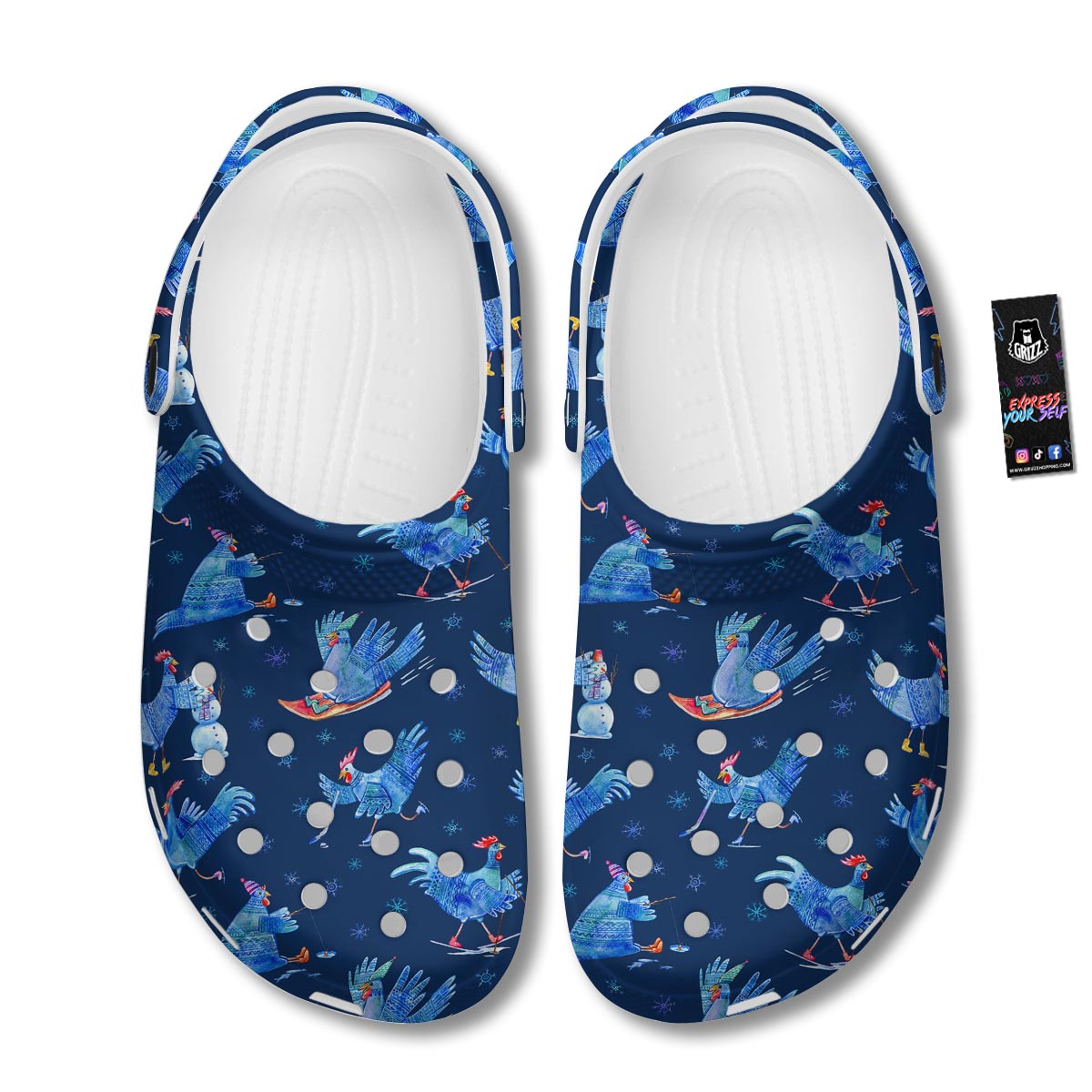 Snowflake And Rooster Print Pattern Clog-grizzshop