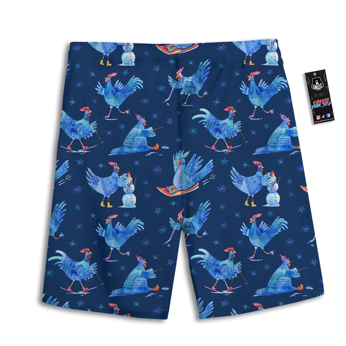 Snowflake And Rooster Print Pattern Men's Athletic Shorts