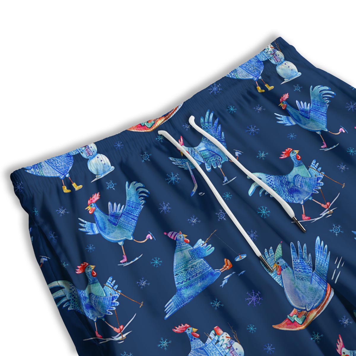 Snowflake And Rooster Print Pattern Men's Athletic Shorts