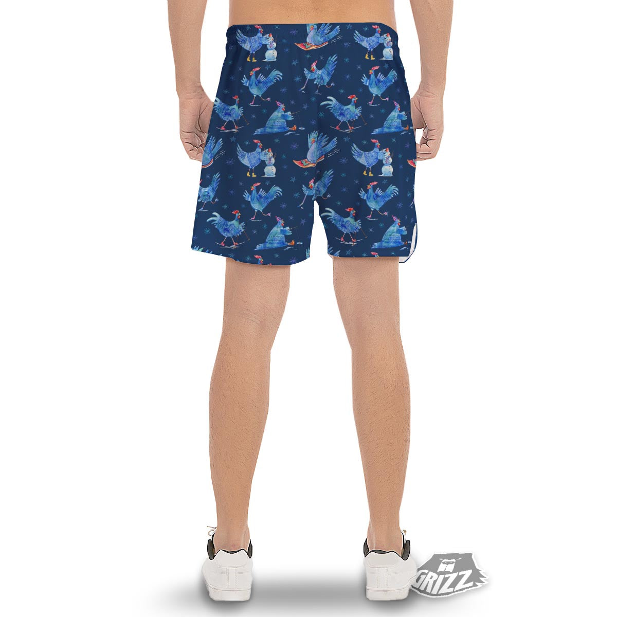Snowflake And Rooster Print Pattern Men's Gym Shorts-grizzshop