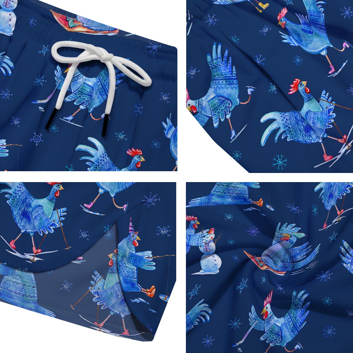 Snowflake And Rooster Print Pattern Men's Running Shorts-grizzshop